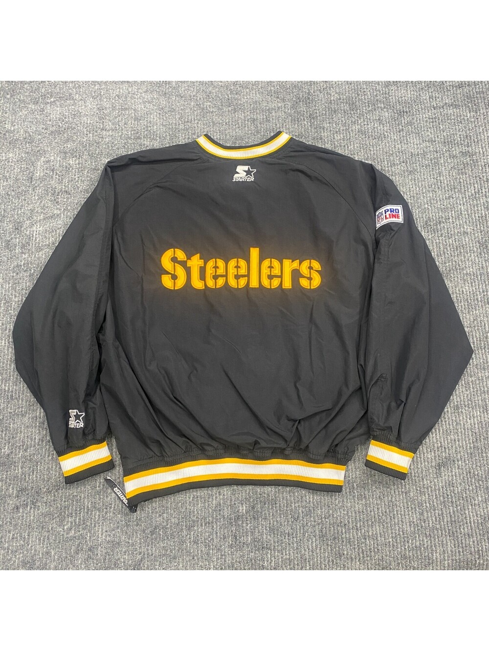 VTG Starter Pittsburgh Steelers Pullover Jacket Mens L Black Yellow NFL Pro Line